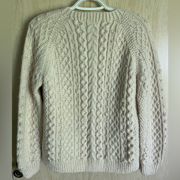 Fabulous Handmade Irish Fisherman Intricate Cable Knit Sweater Ivory Sz Small - Picture 4 of 10